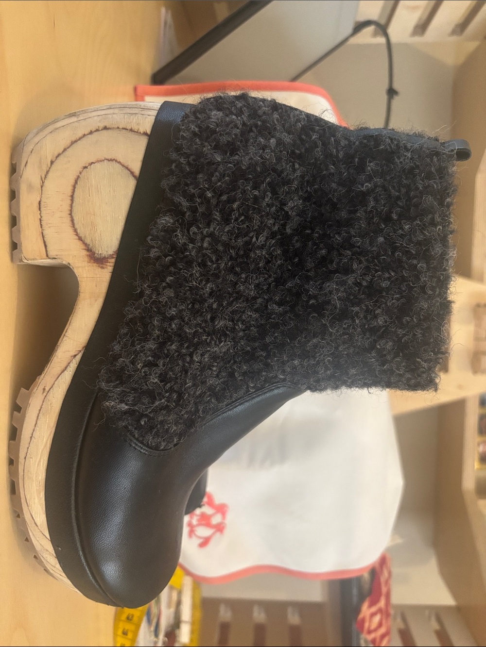 Black Faux Shearling Platform Ankle Booties - Women